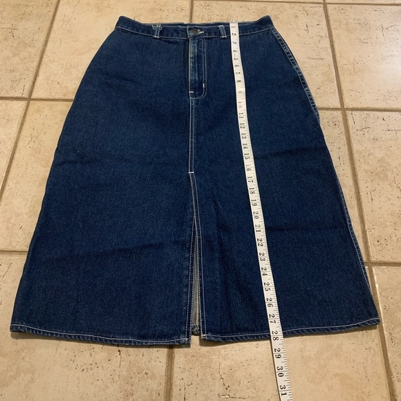 VINTAGE 90s VALINTINO Dark Wash Denim Maxi A-Line Skirt Front Slit - Picture 7 of 7
